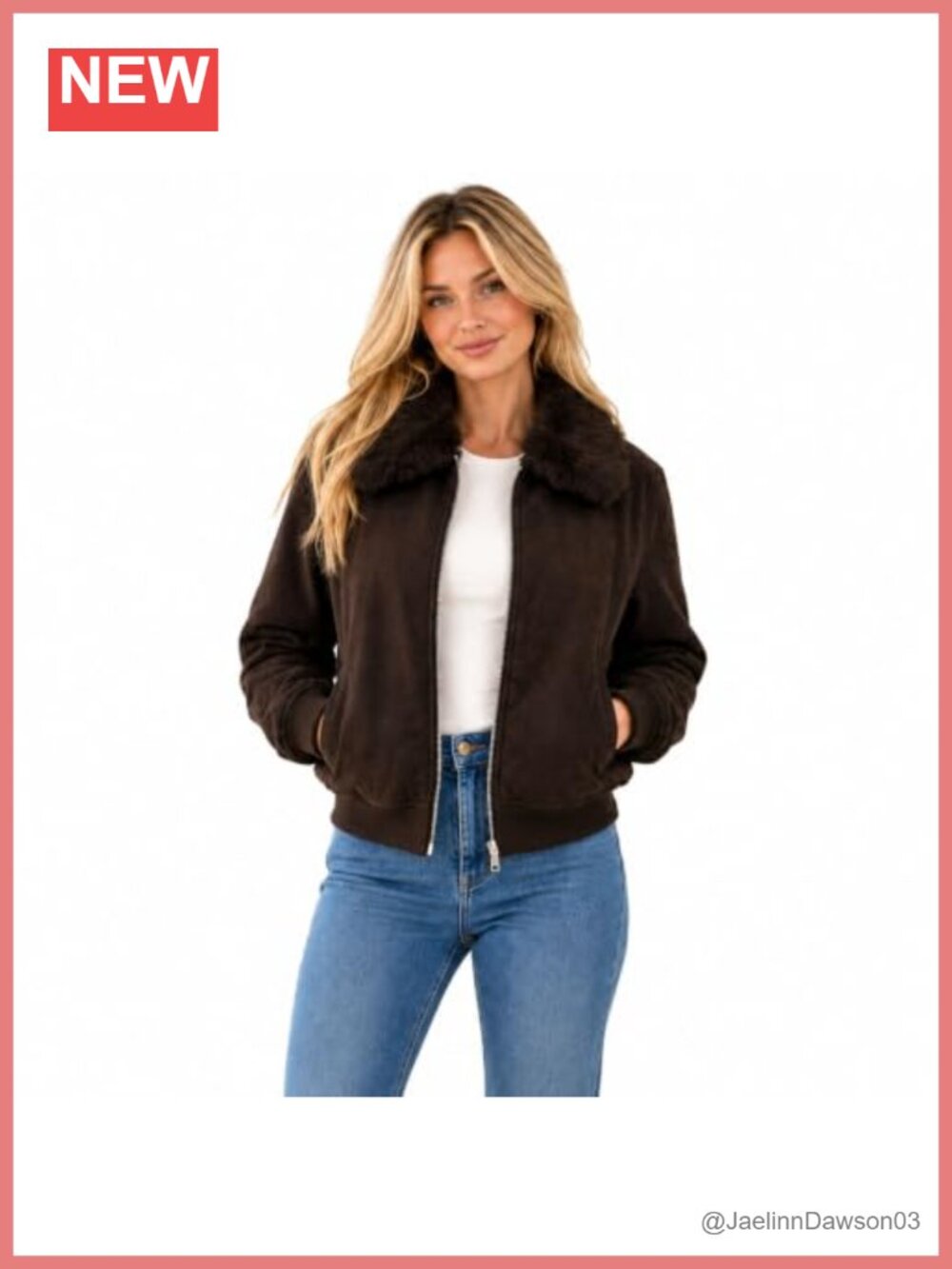 Faux Suede Bomber Jacket Faux Fur Collar Junior Fit Casual